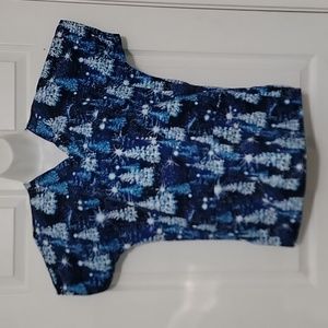 S.C.R.U.B.S. Women's Christmas Tree Print Short Sleeve Scrub Shirt Size XSmall